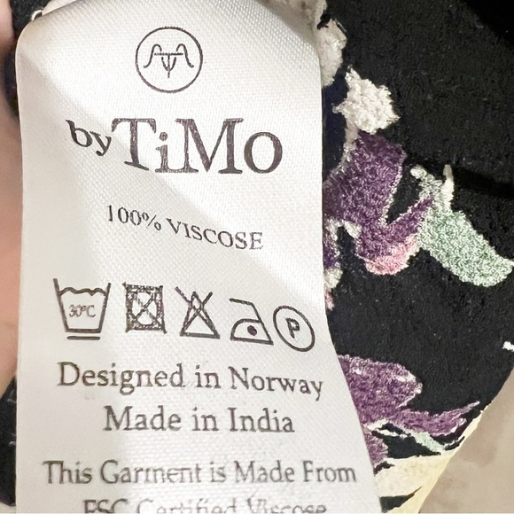 ByTiMo Floral Crepe Smocked Drop Waist Black Floral Gathered Maxi Dress small - Picture 11 of 11